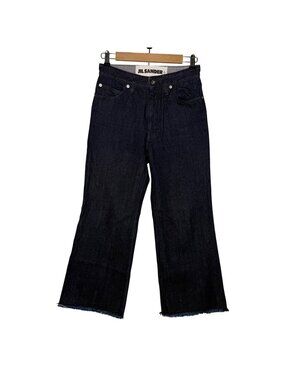 Jil Sander Jeans Women's sz 26 Dark Indigo Wide Leg Cropped Raw Hem Made in Japa